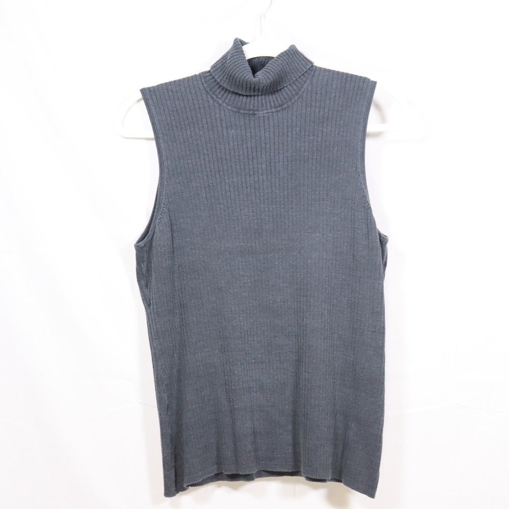 Chico's Sleeveless Turtleneck Size 2 Gray Womens Dark Academia Ribbed Shell
